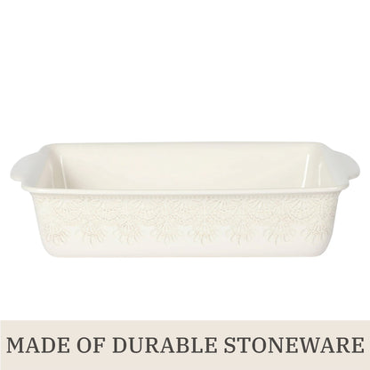 The Pioneer Woman Vintage Lace 13" x 9" 6 qt Linen Ceramic Casserole Baking Dish, with Wood Lid