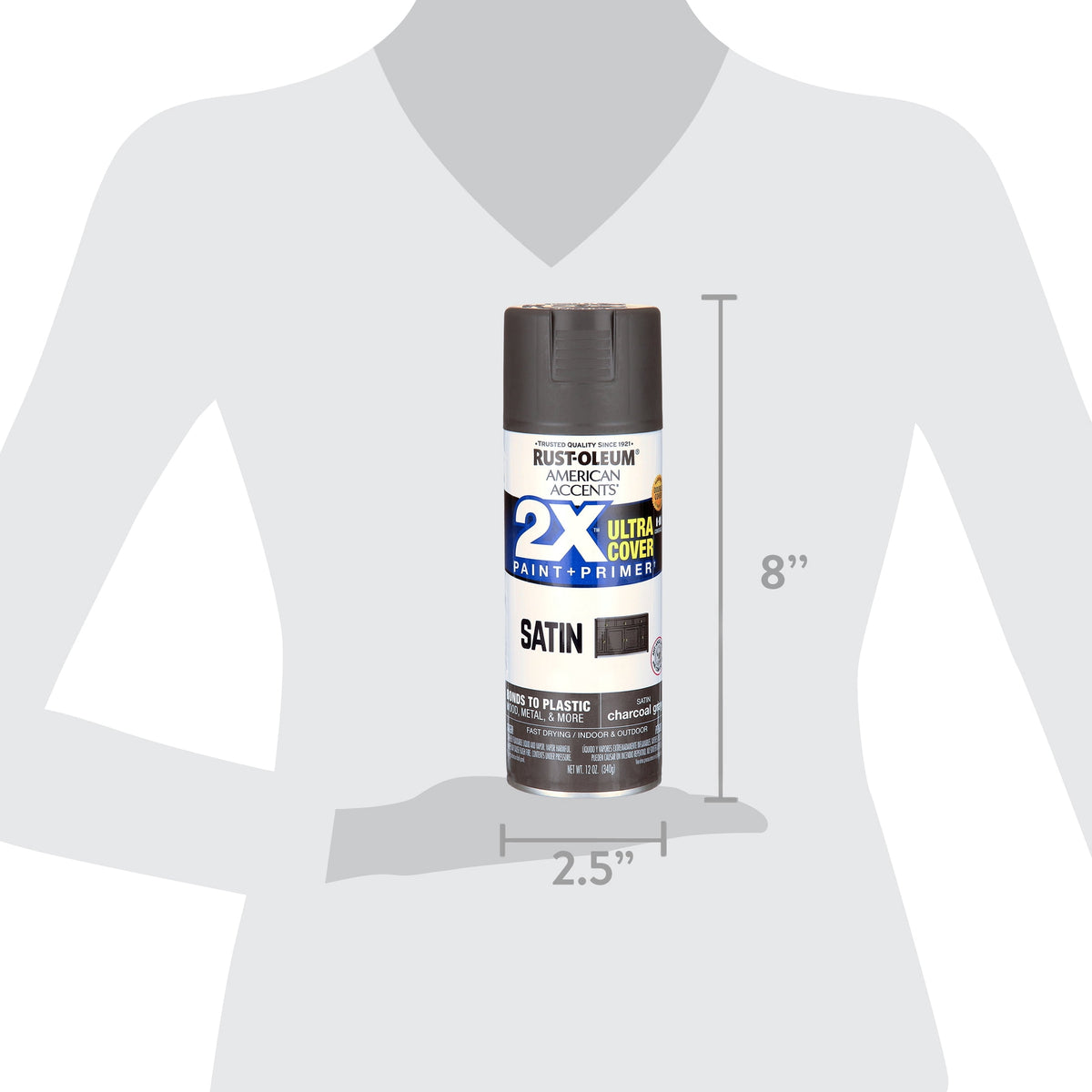 (6 pack) Charcoal Gray, Rust-Oleum American Accents 2X Ultra Cover Satin Spray Paint-342064, 12 oz