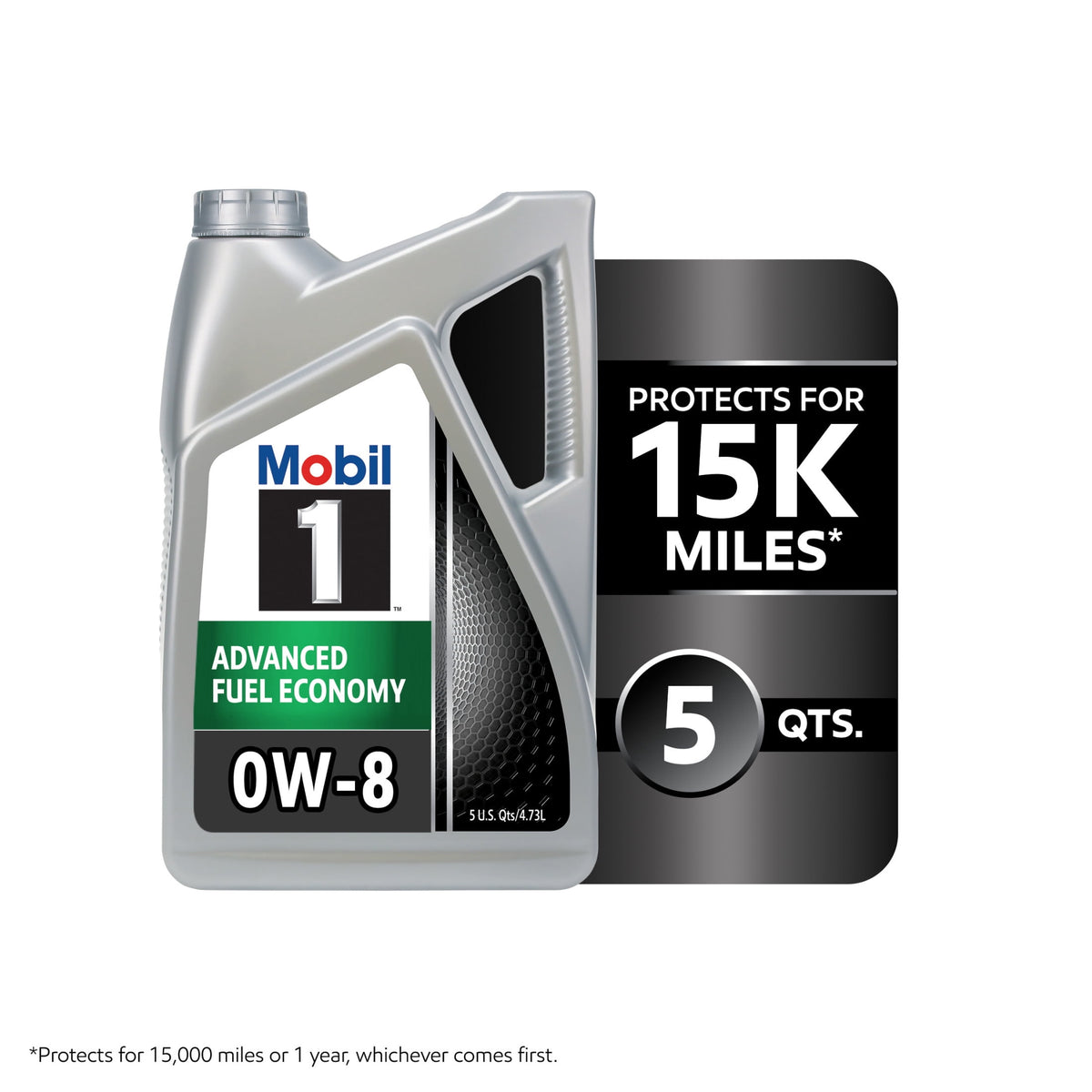 Mobil 1 Advanced Fuel Economy Full Synthetic Motor Oil 0W-8, 5 Quart