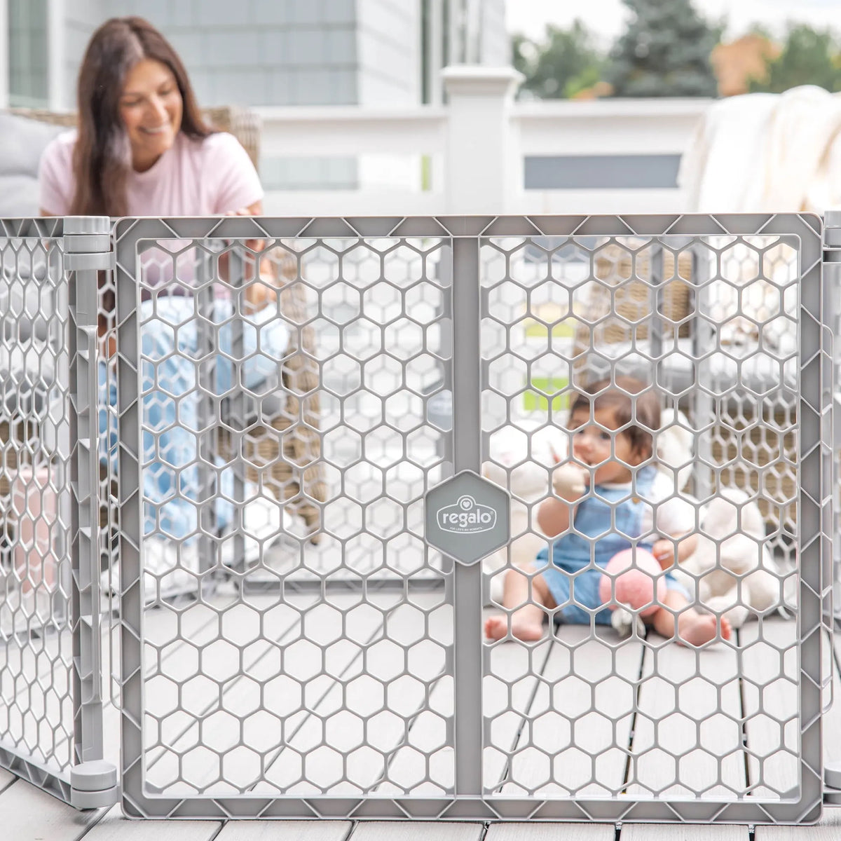 Regalo 2-in-1 Super Wide Baby Gate & Play Yard Plastic 192 Inches, Gray