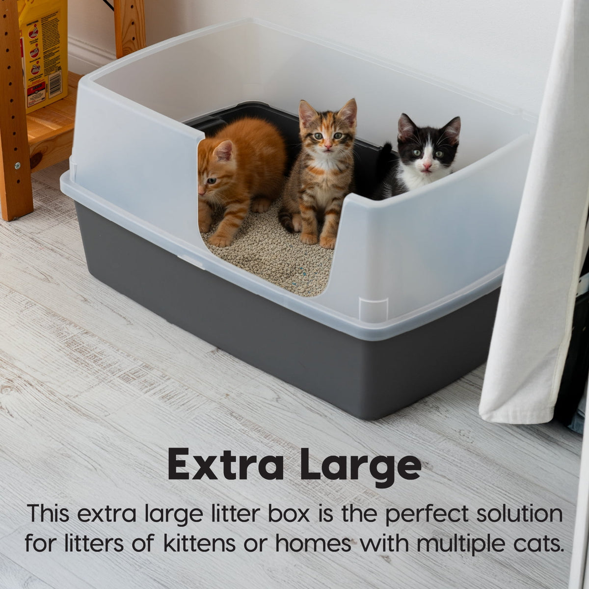 IRIS XXL Open-Top, Side Entry Cat Litter Box with High Sides, Easy to Clean for Big Cats, Gray