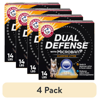 (4 pack) ARM & HAMMER Dual Defense with Microban Clumping Cat Litter for Multi-Cat Households, 14 lbs