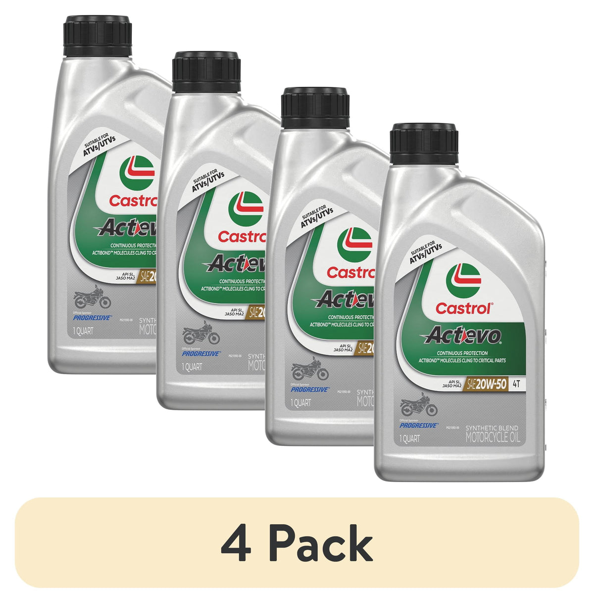 (6 pack) Castrol Actevo 4T 20W-50 Part Synthetic Motorcycle Oil, 1 Quart RFID