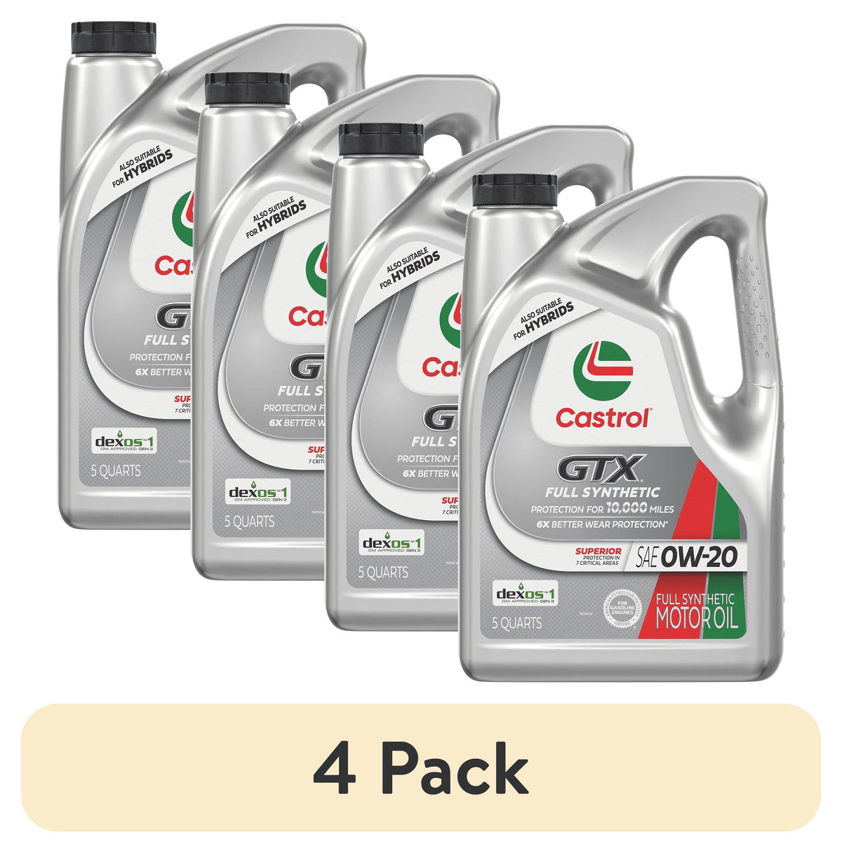 (2 pack) Castrol GTX Full Synthetic 0W-20 Motor Oil, 5 Quarts