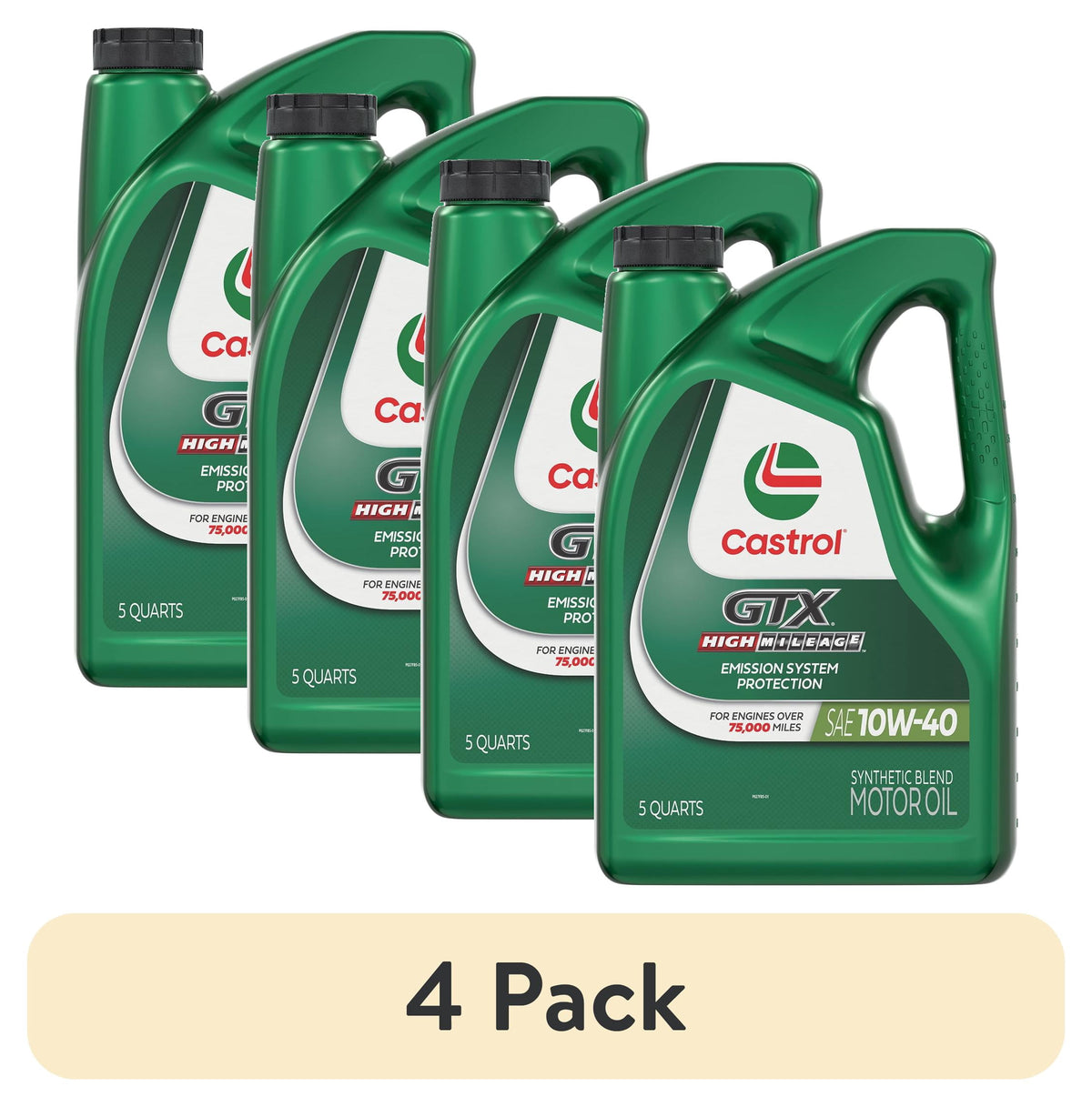 Castrol GTX High Mileage 10W-40 Synthetic Blend Motor Oil, 5 Quarts
