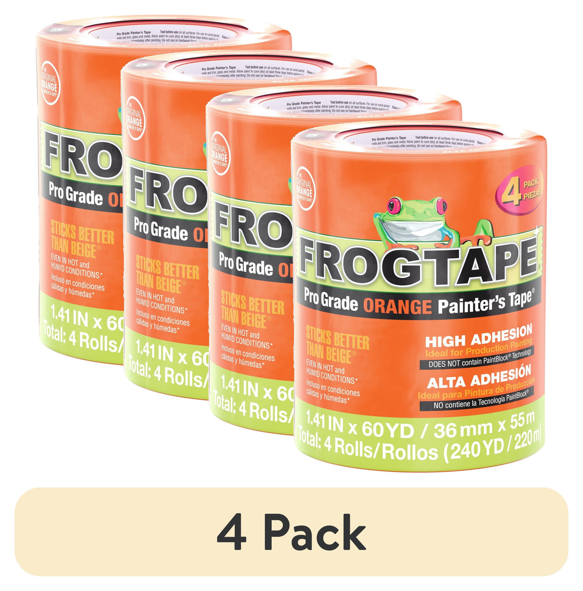 (2 pack) FrogTape Pro Grade Orange 1.41 in. x 60 yd. Painters Tape, 4 Pack, 240 Yards Total