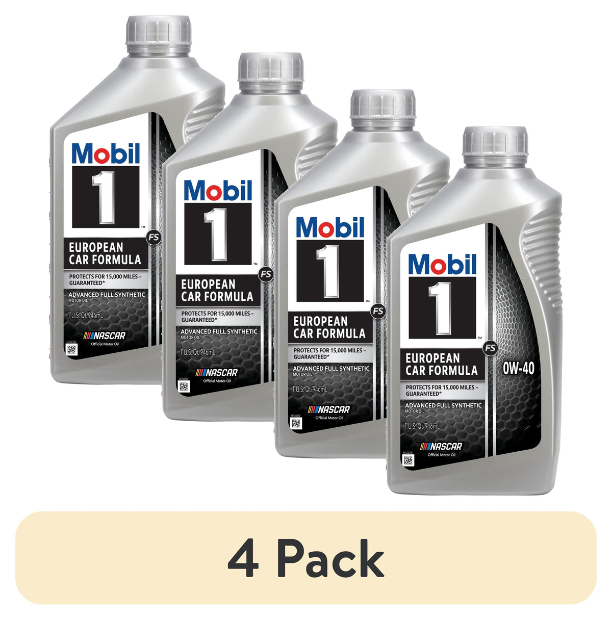 (4 pack) Mobil 1 FS European Car Formula Full Synthetic Motor Oil 0W-40, 1 Quart