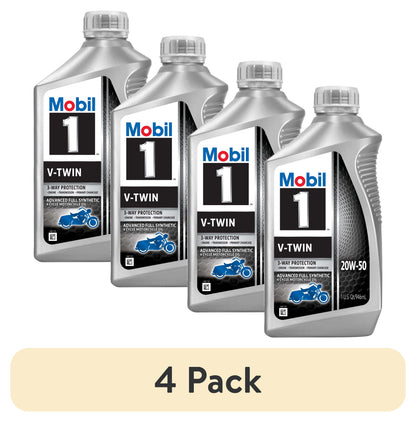 (4 pack) Mobil 1 V-Twin Full Synthetic Motorcycle Oil 20W-50, 1 Quart
