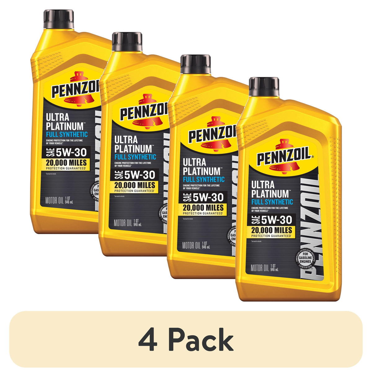(4 pack) Pennzoil Ultra Platinum Full Synthetic 5W-30 Motor Oil, 1 Quart