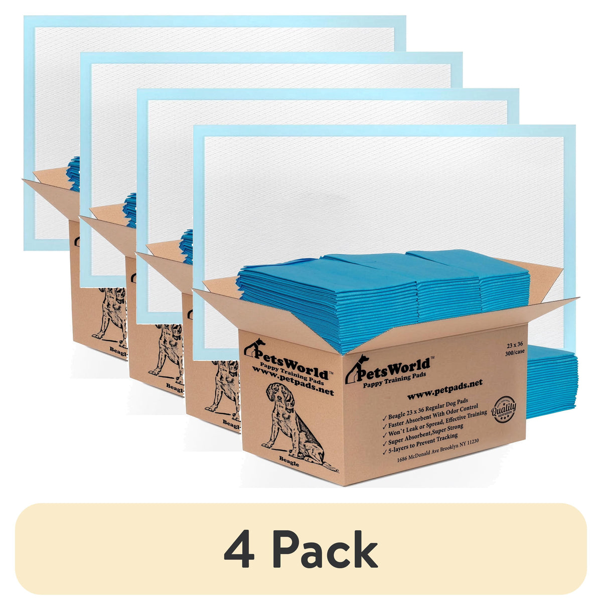 PetsWorld 300 Count Puppy Pads for Small Pets, 23 in x 36 in, Leak-Proof, Value Pack