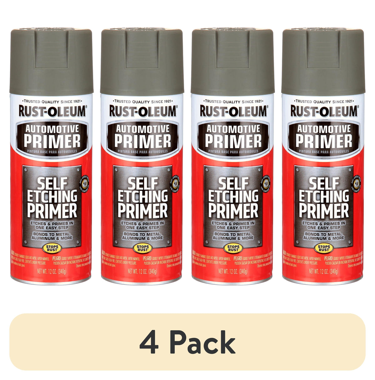 (4 pack) Rust-Oleum Automotive Self Etching Primer Spray, Dark Green, 12 oz