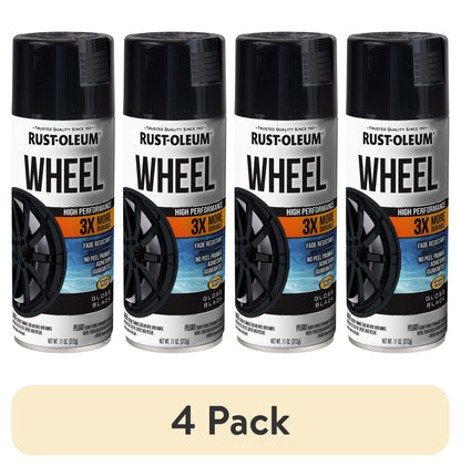 (4 pack) Rust-Oleum Automotive Wheel 3X Gloss Spray Paint, Black, 11 oz
