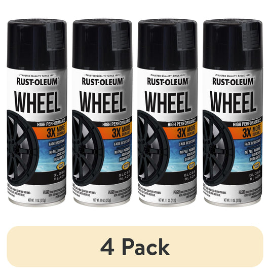 (4 pack) Rust-Oleum Automotive Wheel 3X Gloss Spray Paint, Black, 11 oz