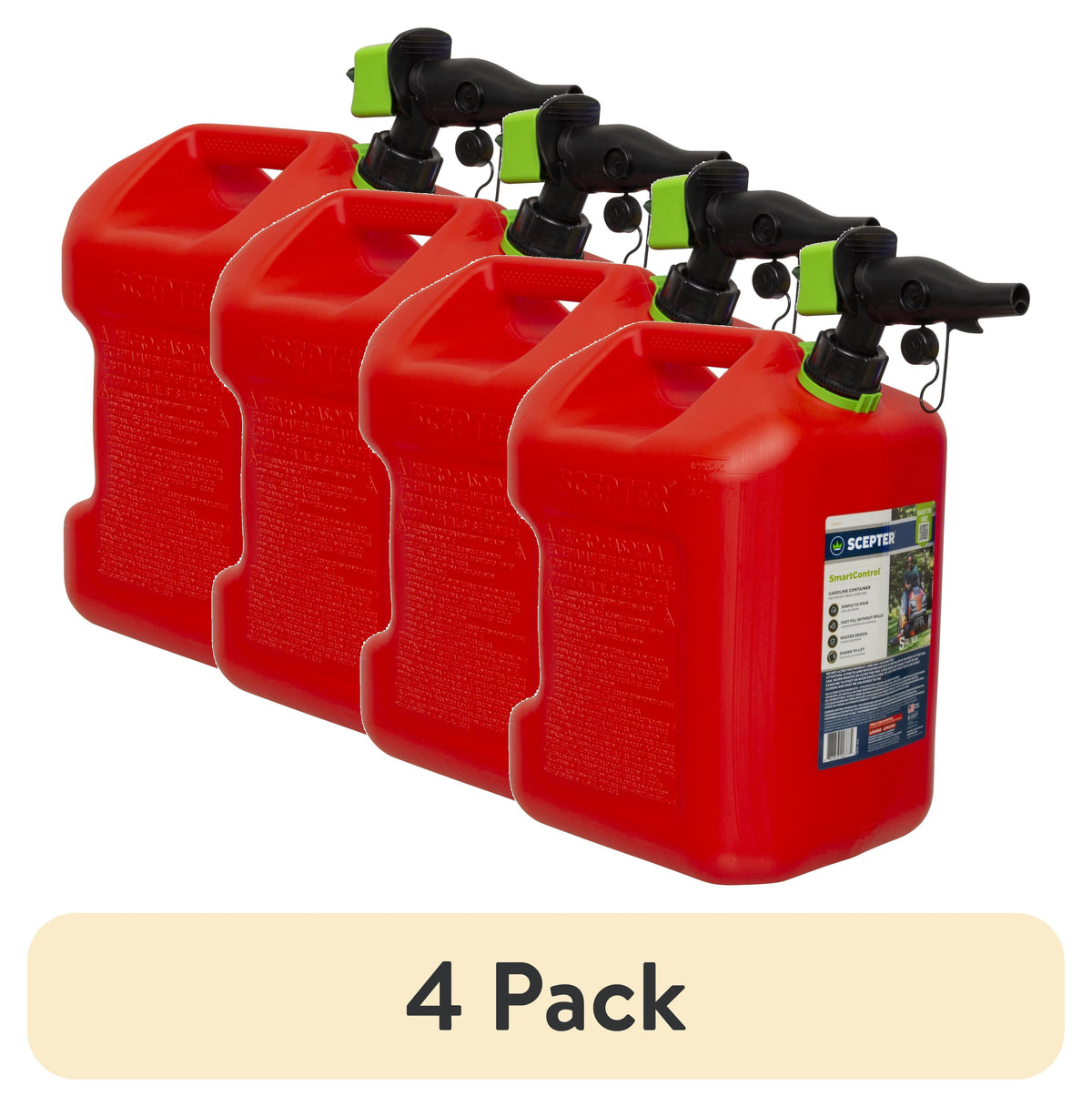 (2 pack) Scepter 5 Gallon Capacity Smart Control Dual Handle Gas Can, FSCG571EOC, Red Fuel Container