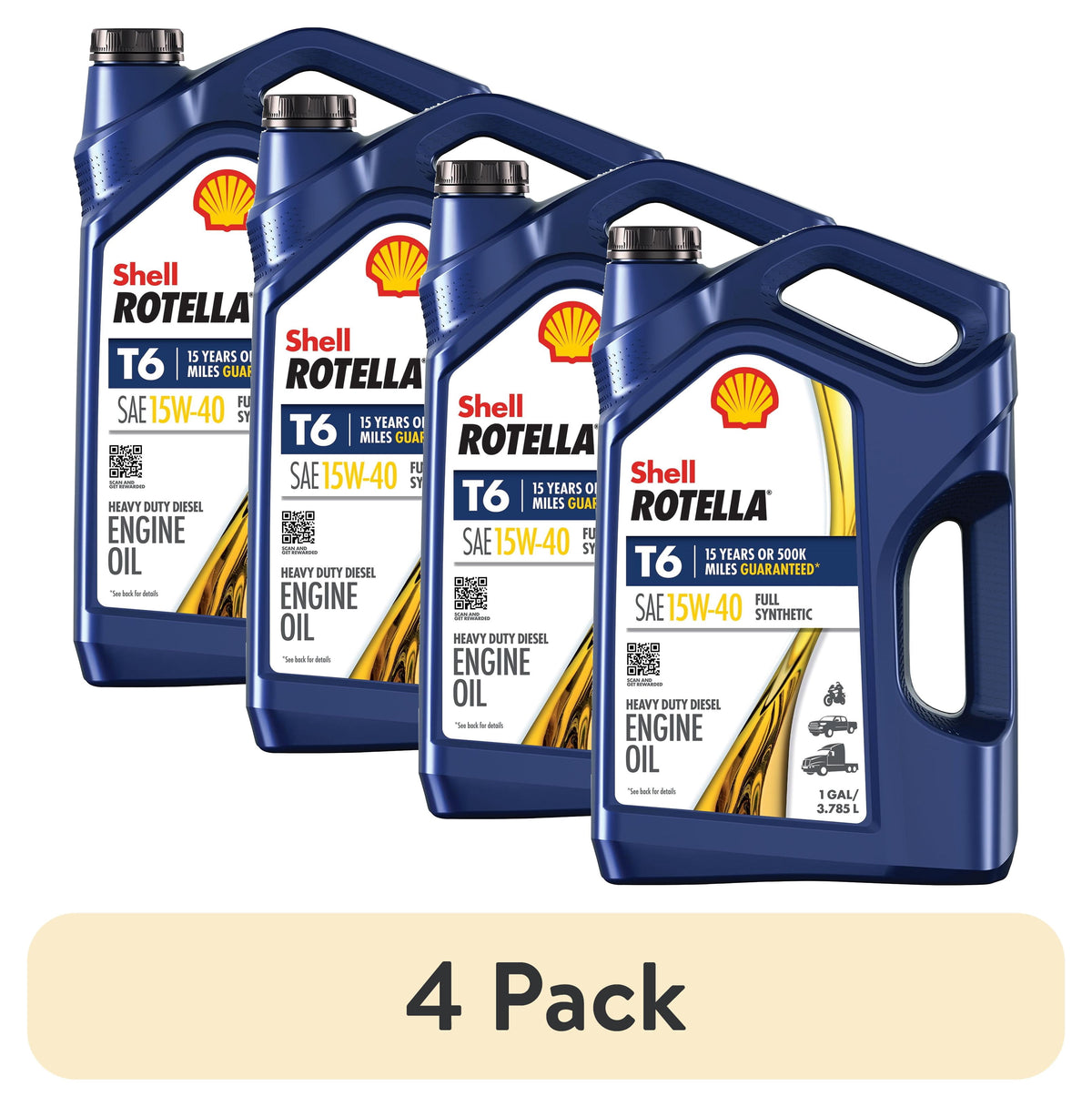 Shell Rotella T6 Full Synthetic 15W-40 Diesel Engine Oil, 1 Gallon