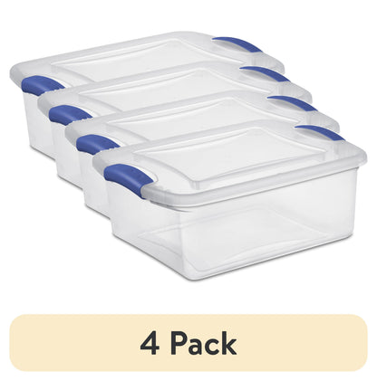 Sterilite Small Latching Storage Bin, 15 Quart Clear Plastic Storage Container with Latch Lid, Blue, 10 Pack