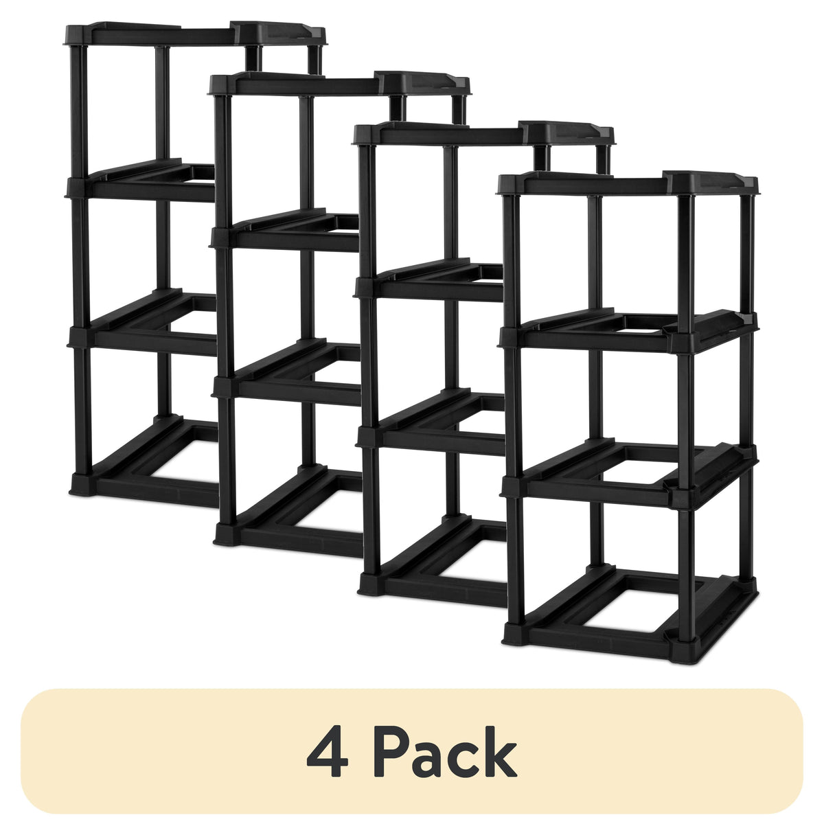 4 Tier Tote Rack, Holds Four 27 Gallon Industrial Storage Totes, Heavy Duty Plastic Garage Storage Organizer, Vertical Easy-Access No-Stacking Design, Black
