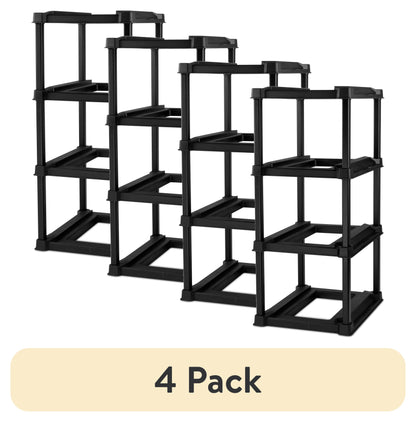 4 Tier Tote Rack, Holds Four 27 Gallon Industrial Storage Totes, Heavy Duty Plastic Garage Storage Organizer, Vertical Easy-Access No-Stacking Design, Black