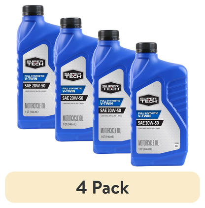 (4 pack) Super Tech Full Synthetic V-Twin Motorcycle Oil, SAE 20W-50, 1 Quart