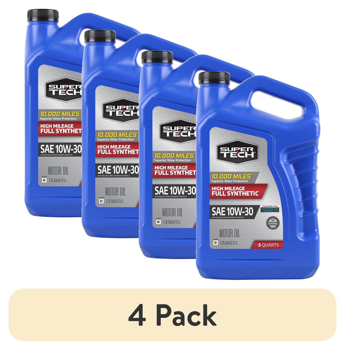 (2 pack) Super Tech High Mileage Full Synthetic SAE 10W-30 Motor Oil, 5 Quarts