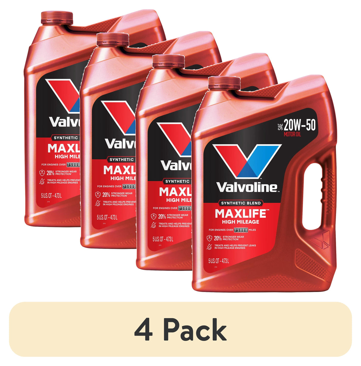 (2 pack) Valvoline MaxLife High Mileage 20W-50 Synthetic Blend Motor Oil 5 Quart