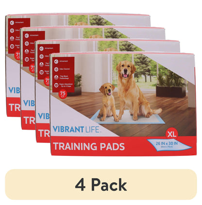 (2 pack) Vibrant Life XL Training Pads, Super Absorbent, Leak Proof, & Fast Dry Dog and Puppy Pee Pads, 26 in x 30 in, 75 Count