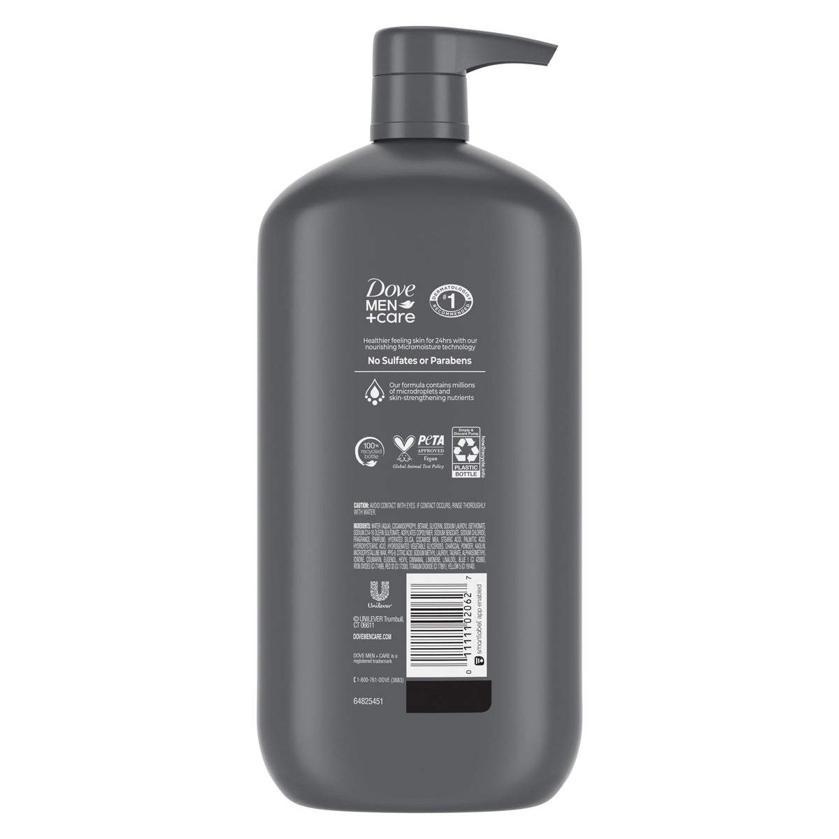 (4 pack) Dove Men+Care Body And Face Scrub Body Wash For Men Charcoal + Clay With 24-Hour Nourishing Micromoisture Technology, 30 fl oz