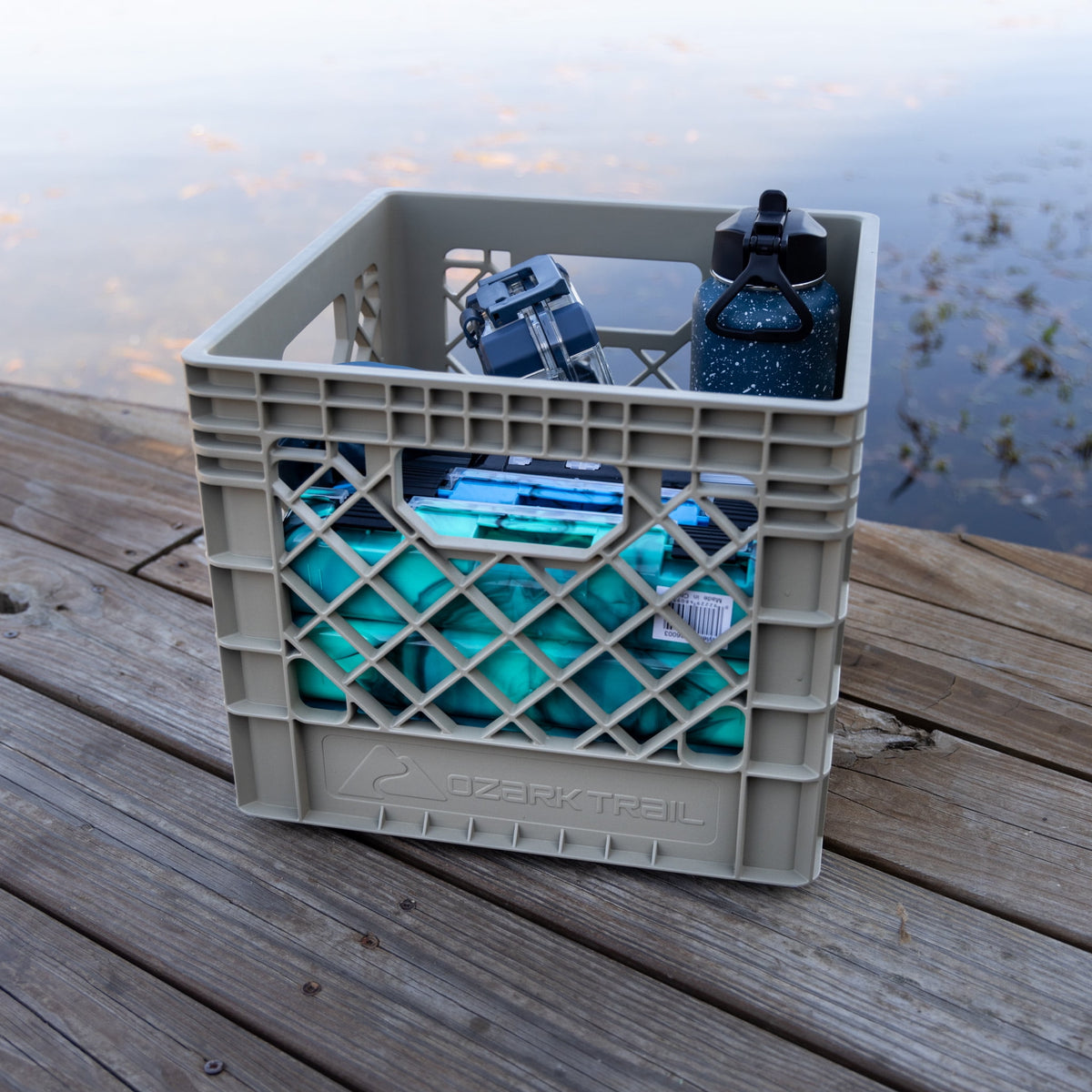 (2 pack) Ozark Trail Kayak Gear Storage Crate, Durable Plastic, 13 in x 13 in x 11 in, Tan