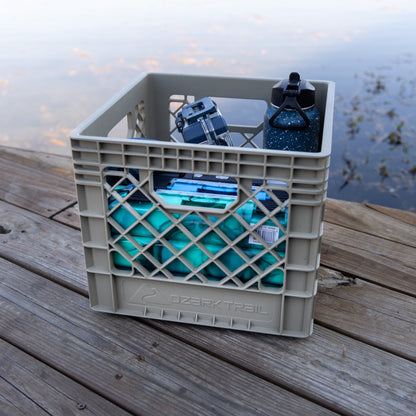 (2 pack) Ozark Trail Kayak Gear Storage Crate, Durable Plastic, 13 in x 13 in x 11 in, Tan