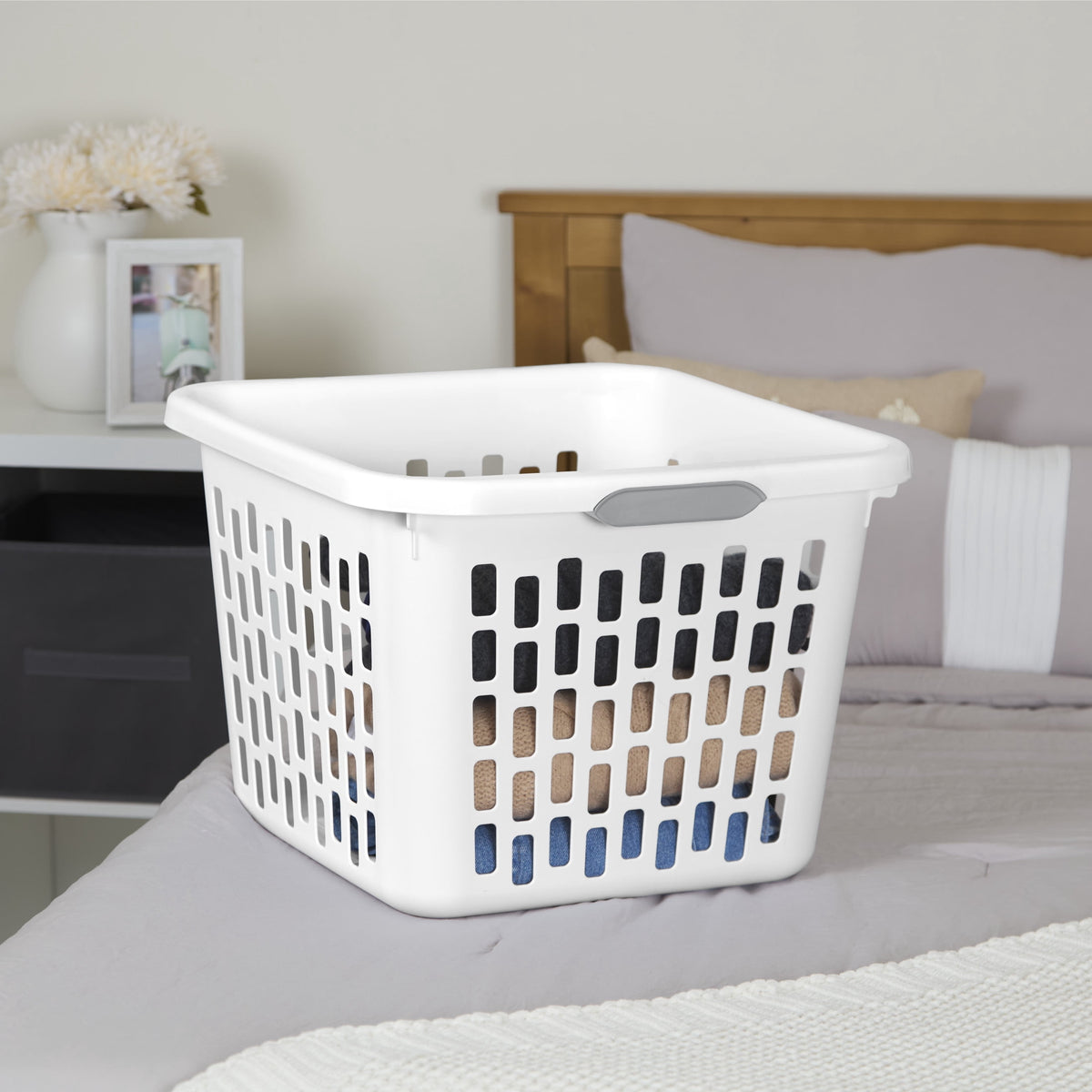 Sterilite Small 1.5 Bushel Square Plastic Laundry Basket with 2 Comfort Grip Handles, White, 6 Pack