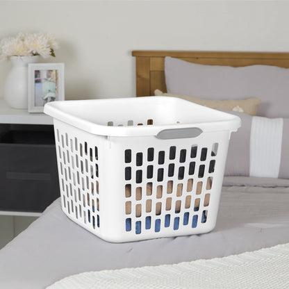 Sterilite Small 1.5 Bushel Square Plastic Laundry Basket with 2 Comfort Grip Handles, White, 6 Pack