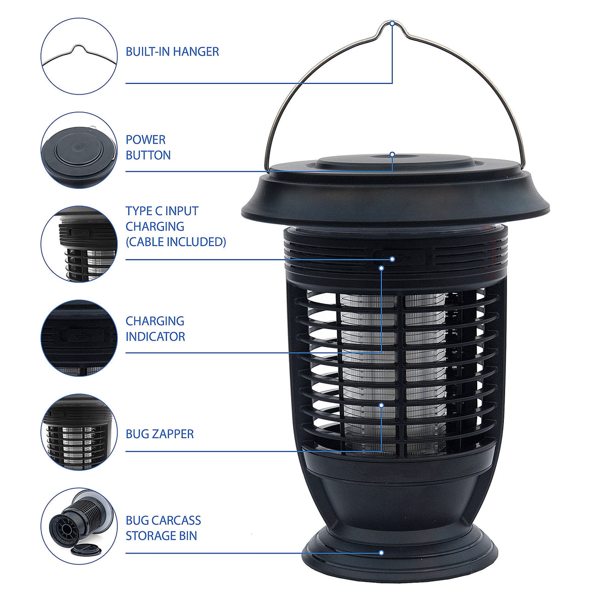 Ozark Trail Rechargeable Self-Cleaning Electronic Bug Zapper for Outdoor Use, Black