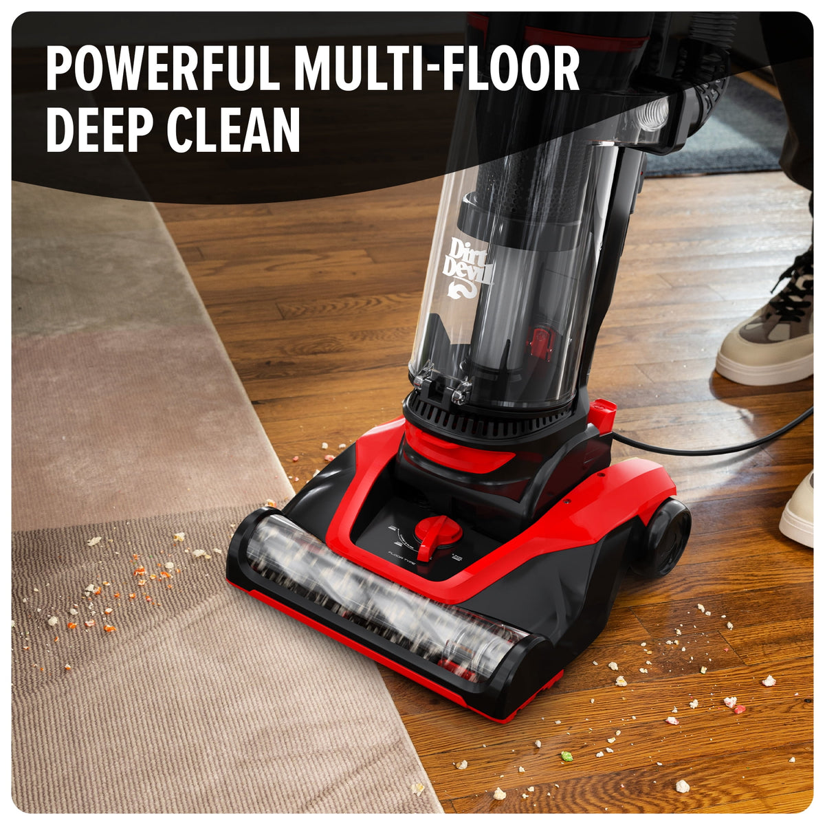 Dirt Devil Bagless Upright Vacuum Cleaner, Multi-Surface Extended Reach+, Pet Friendly, Above Floor Cleaning, Upholstery Tool, UD76330V, Black