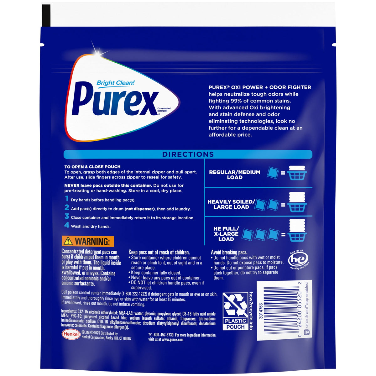 (4 pack) Purex Oxi Power + Odor Fighter Laundry Detergent Pacs, 56 ct