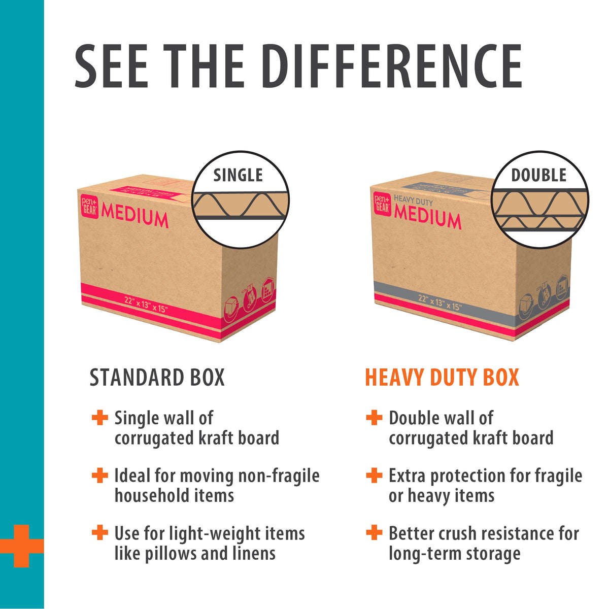 (25 pack) Pen+Gear Medium Moving Box, 22 in. L x 13 in. W x 15 in. H, Kraft