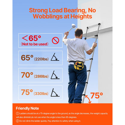 KFFKFF 8.5ft Telescoping Ladder, Stainless Steel Lightweight Extension Ladder with Multi-Button Retraction, 330LBS Load Capacity, Non-Slip Feet, Portable 9-Step Ladder for Home, RV, and Loft