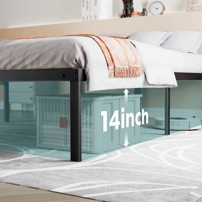 GIANNA Twin Size 14-inch Metal Platform Bed Frame with Under-Bed Storage, Sturdy Steel Construction, No Box Spring Required