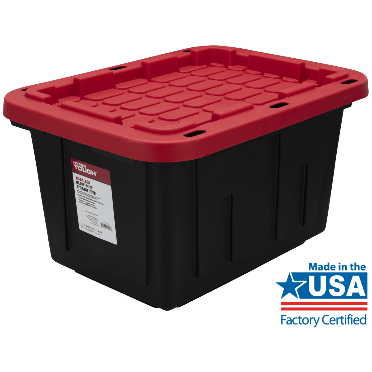 Hyper Tough 12 gal Snap Lid Storage Bin, Black and Red, Pack of 4
