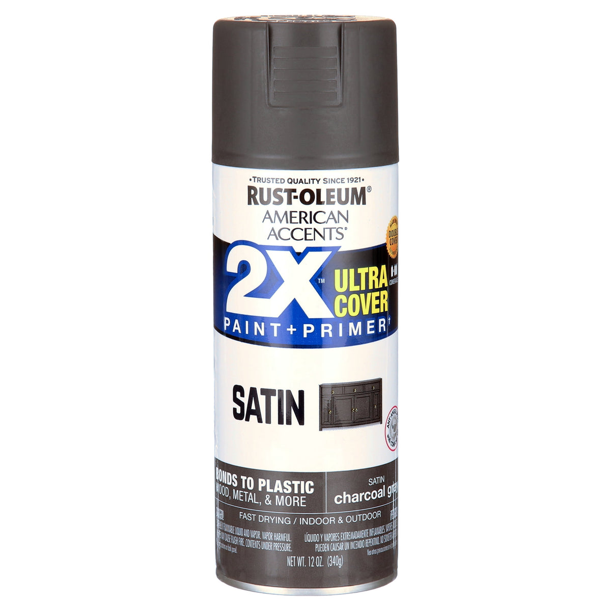(6 pack) Charcoal Gray, Rust-Oleum American Accents 2X Ultra Cover Satin Spray Paint-342064, 12 oz