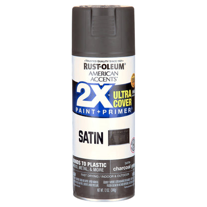 (6 pack) Charcoal Gray, Rust-Oleum American Accents 2X Ultra Cover Satin Spray Paint-342064, 12 oz