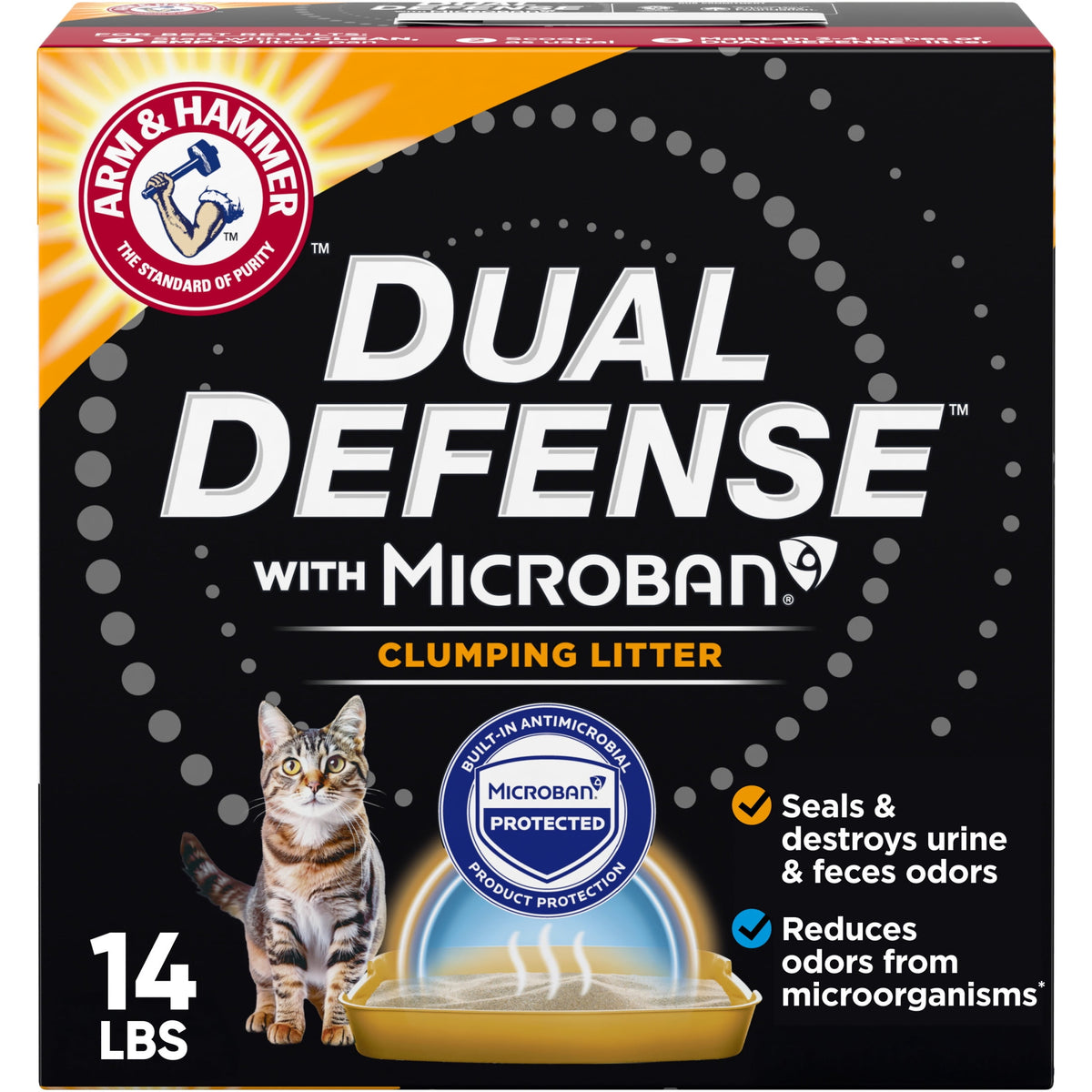 (4 pack) ARM & HAMMER Dual Defense with Microban Clumping Cat Litter for Multi-Cat Households, 14 lbs