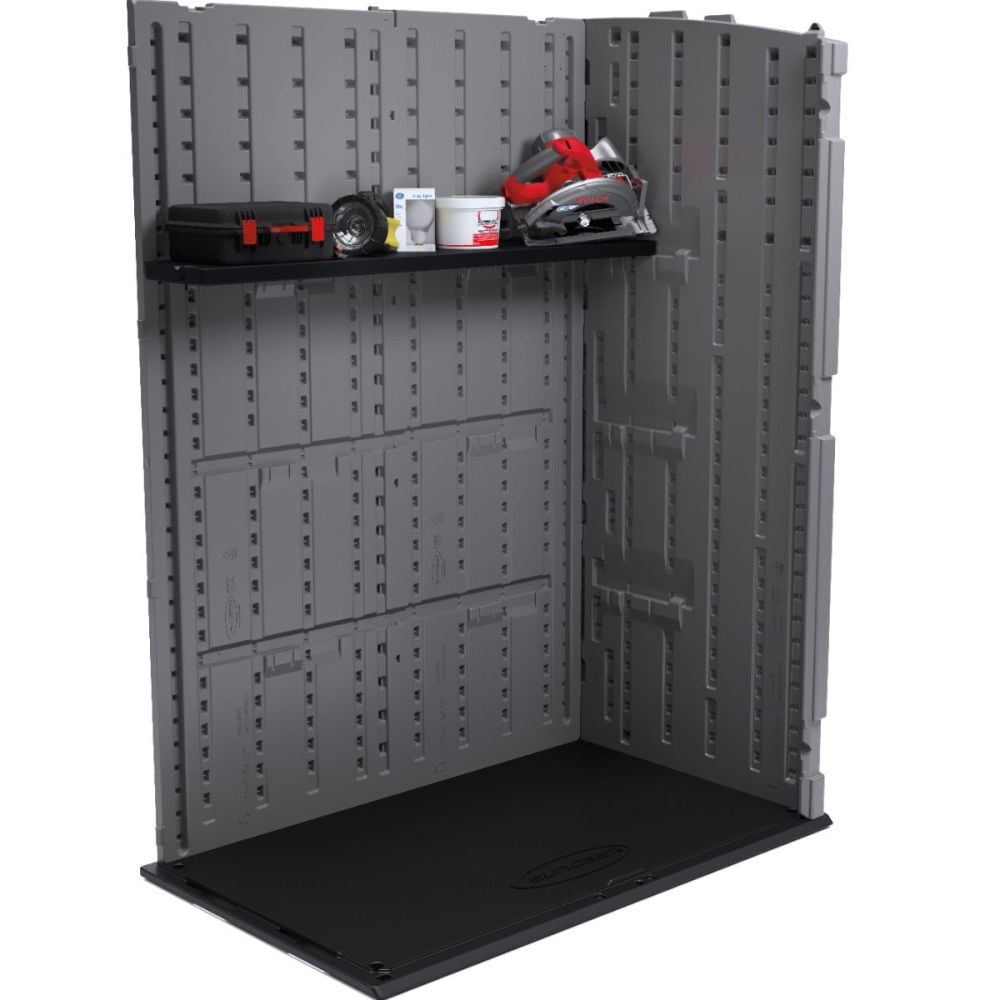 Suncast Horizontal Shed Shelf Kit Space Saving Shelving, Wall Mount Outdoor Storage, Black