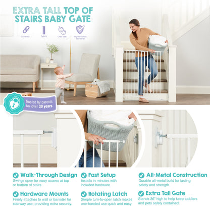 Regalo 2-in-1 Extra Tall Easy Swing Stairway and Hallway Walk Through Baby Gate, White, 38 Inch