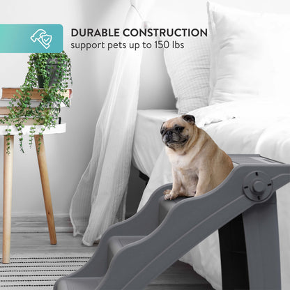 Tail Waggers Dog Stairs Flexi-Step, Foldable Dog Steps with 4-Step Design and Non-Slip Treads, Medium