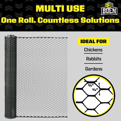 Boen - Plastic Hex Chicken Wire Mesh Temporary Fence Roll (4' x 75' - Black) - Plastic Fence Poultry Netting for Temporary or Semi Permanent Enclosures, Deer Netting Fence, Construction Fencing