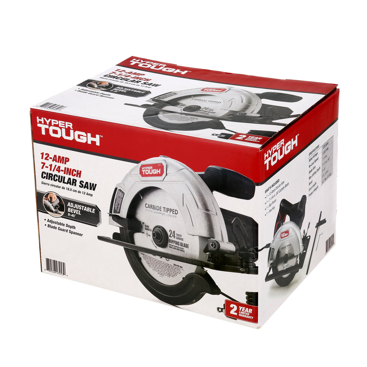 Hyper Tough 12 Amp 7-1/4 in Corded Circular Saw with Steel Shoe and Adjustable Bevel