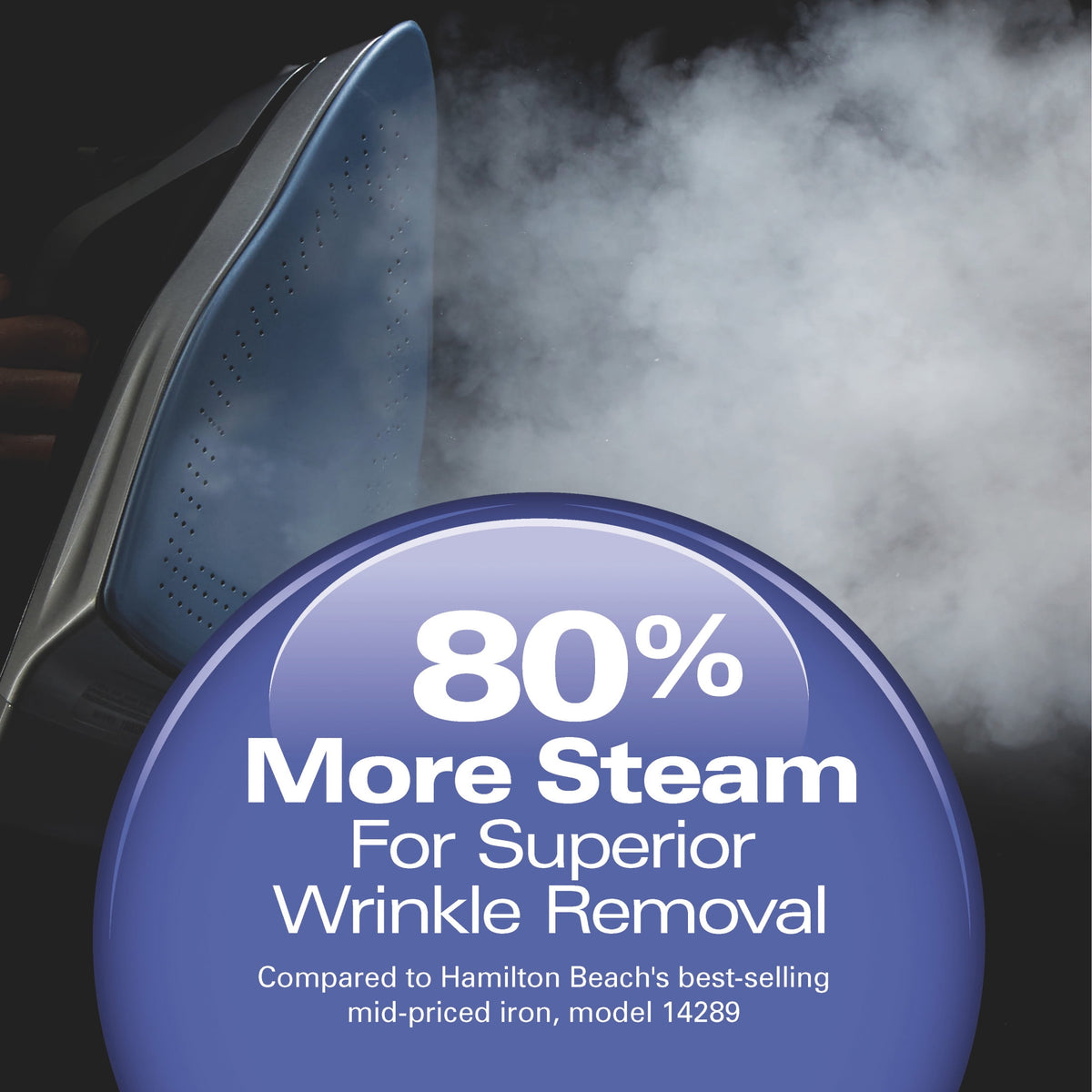 Hamilton Beach Durathon Digital Steam Iron for Clothes with Nonstick Soleplate, Retractable Cord, Anti-Drip, Auto Shut-Off, Digital Controls, 1700W, Silver