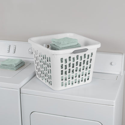 Sterilite Small 1.5 Bushel Square Plastic Laundry Basket with 2 Comfort Grip Handles, White, 6 Pack