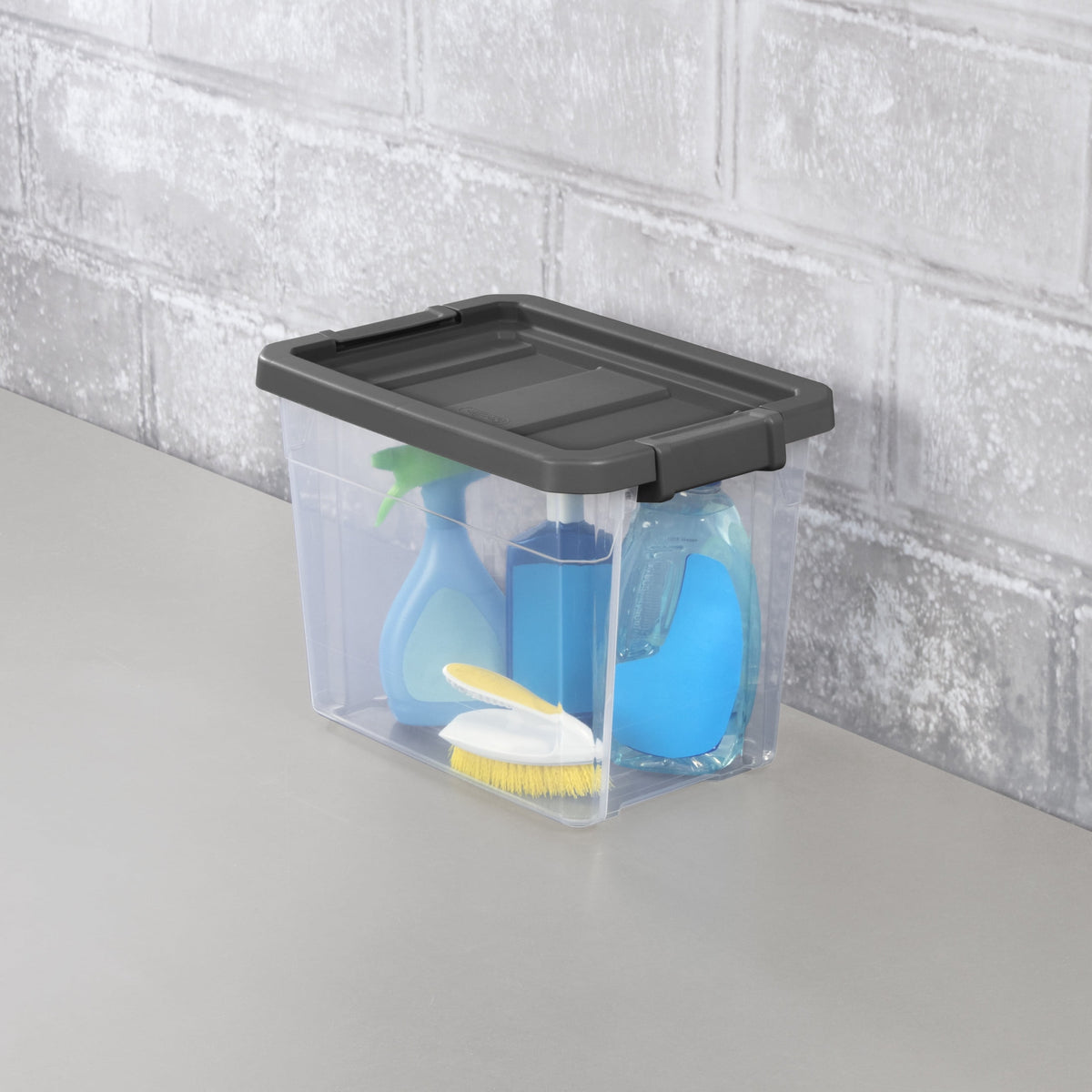 Sterilite Small Storage Bin, 30 Quart Clear Plastic Storage Container with Latch Lid, Dark Gray, Pack of 6