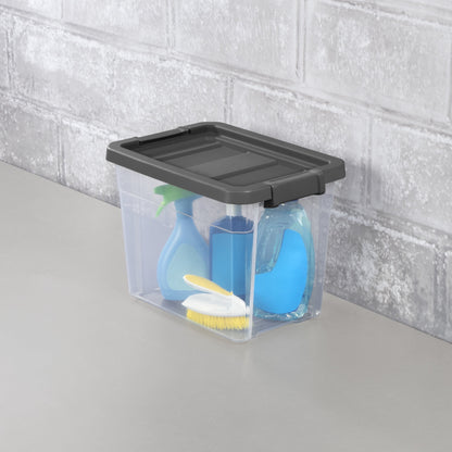 Sterilite Small Storage Bin, 30 Quart Clear Plastic Storage Container with Latch Lid, Dark Gray, Pack of 6